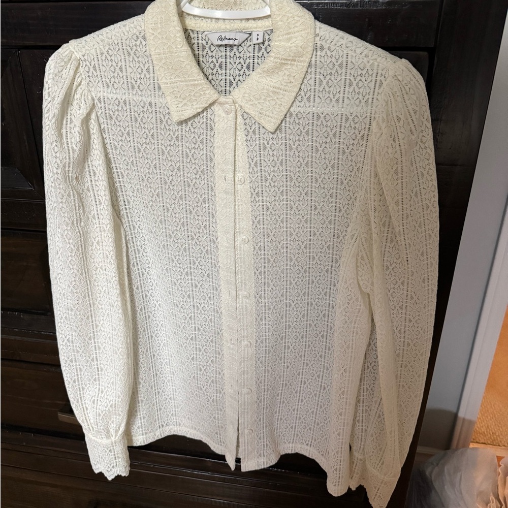 Cream Lace Button-Up Blouse